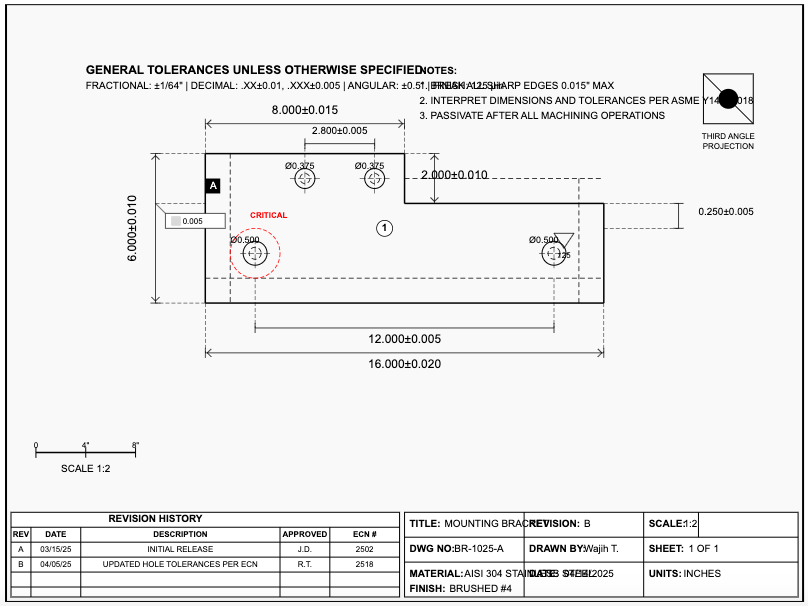 CAD design and machined part